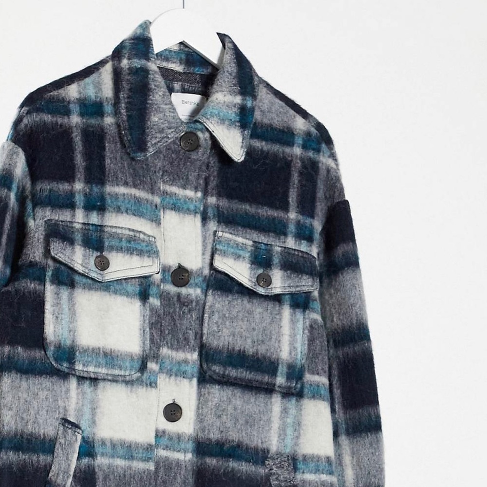 BERSHKA Longline Overshirt Shacket in Plaid in US women M/L